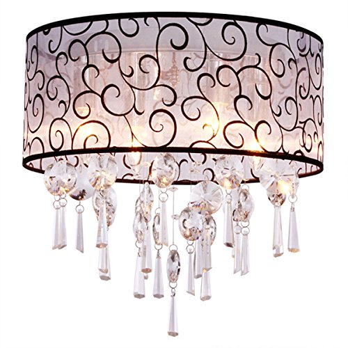 Dinggu Luxury Drum 4 Lights Flush Mounted Crystal Ceiling Lamp, Modern Chandelier Pendant Light Fixtures For Bedroom #TOP23