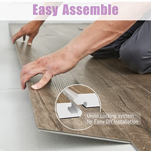 MIRUO SPC Vinyl Plank Flooring 9 Pieces Easy DIY Luxury Vinyl Flooring Tiles Wood Look Water Proof Surface Rigid Core, Light Brown 48 * 7 * 0.2 inch (A-GE16003-MI-USAM021)