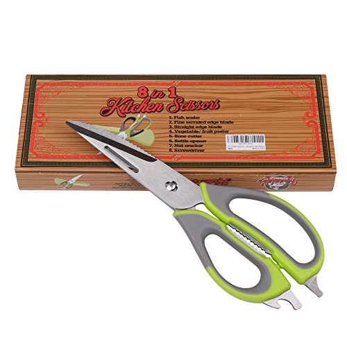Multifunctional Kitchen Scissors Heavy Duty - Stainless Steel Comes Apart Easily, Dishwasher Safe. Sharp Food & Utility Shears For Herbs, Poultry, Meat, Fish, Pizza & Vegetables