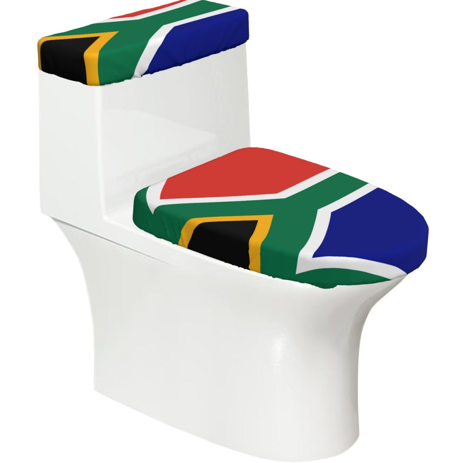 Cntdbu Black South African Flag Stretchy Toilet Lid And Tank Cover Set-Soft Elastic Bathroom Decor For U Shape Oval