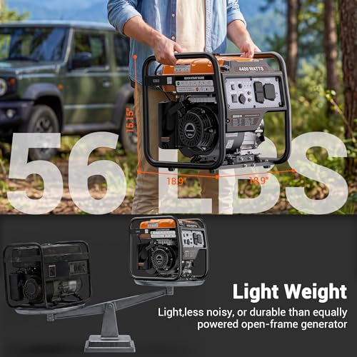 Image of 4400 Watt Gas Powered Generator for Home Use, Open Frame Inverter Portable Generator, 3400 Running Watts, RV Ready 30A Outlet, Runs Refrigerator, Freezer & Essential Home Appliances, EPA Compliant