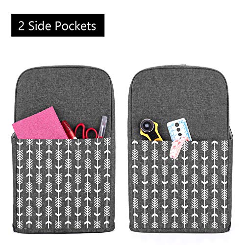 Yarwo Sewing Machine Dust Cover with Top Handle and Pockets Compatible with Brother, Singer and Most Standard Sewing Machine, Gray with Arrow