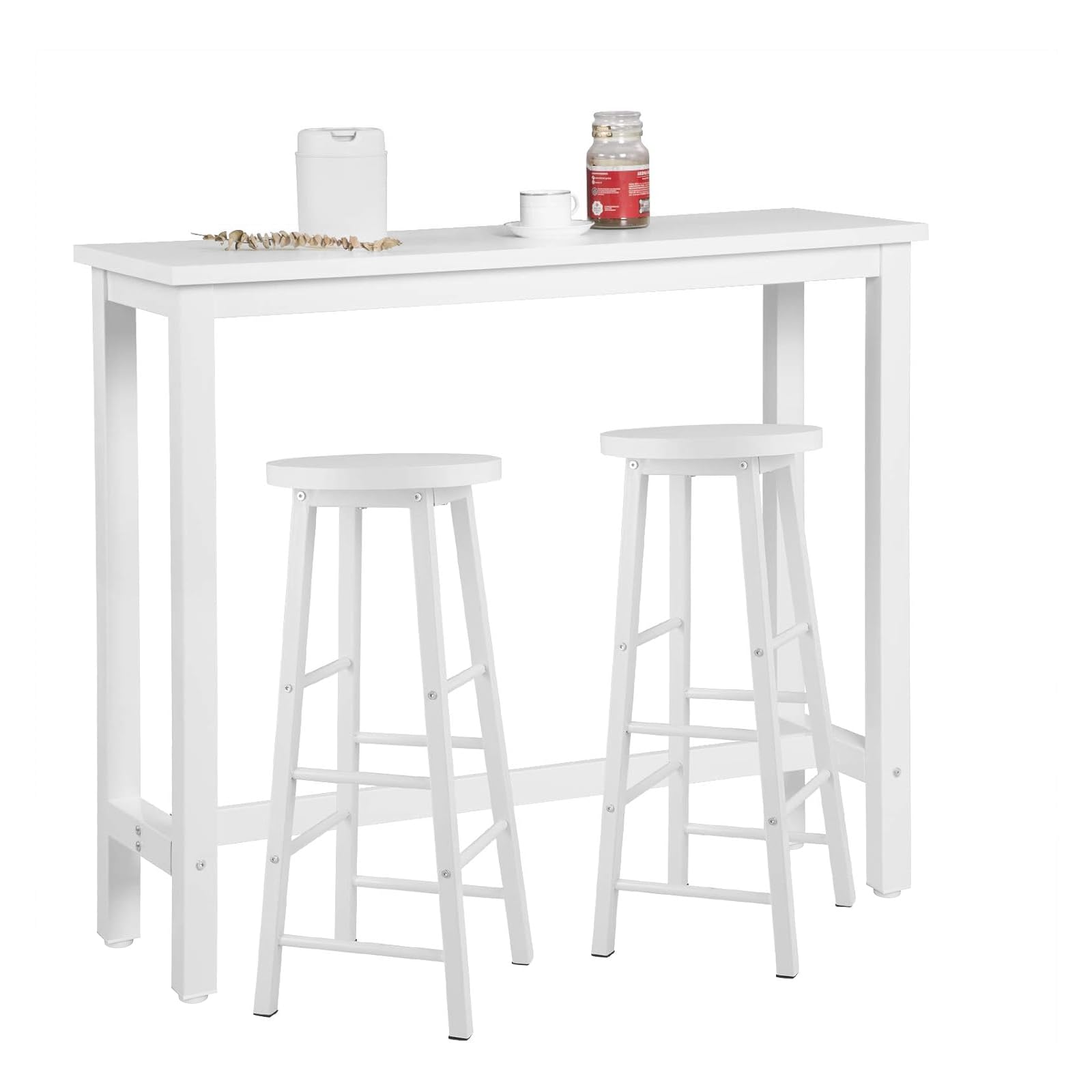 WOLTU Kitchen Bar Table Counter and 2 Stools Set Breakfast Dining Table White Coffee Table Metal Legs with Footrest for Kitchen Dining Room Conservatory Patio