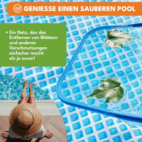 KRUMAD Pool Kescher Feinmaschig 41 x 28 cm, Robustes Poolnetz für Blätter & Insekten, Kescher für Pool & Teich, Poolreinigung ohne Teleskopstange, Pool Zubehör Reinigung, Blau