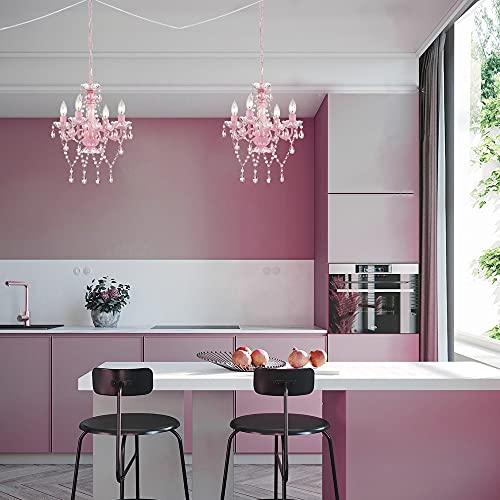 Plug In Chandelier Lighting With Cord Pink Chandelier Small Crystal Chandelier 4 Light Girls Chandelier For Bedroom #TOP4