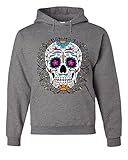 Floral Sugar Skull Day of The Dead Hoodie Dia de Los Muertos Gray XL