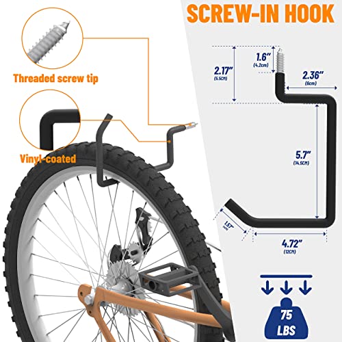 Poetiske Screw In Ladder Bike Hooks Ceiling Hanger Wall Mounted Bicycle Chair Garage Organization Heavy Duty Vinyl Coated 4Pack #TOP4