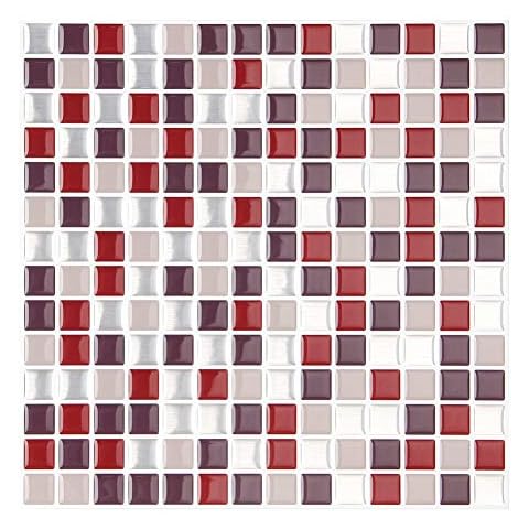 FARONZE Kitchen Mosaic Wall Tiles Peel and Stick Self-Adhesive DIY Backsplash Stick-on Vinyl Wall Tiles for Kitchen and Bathroom 12" X 12" Each, 4 Sheets Pack (Burgundy) Cover