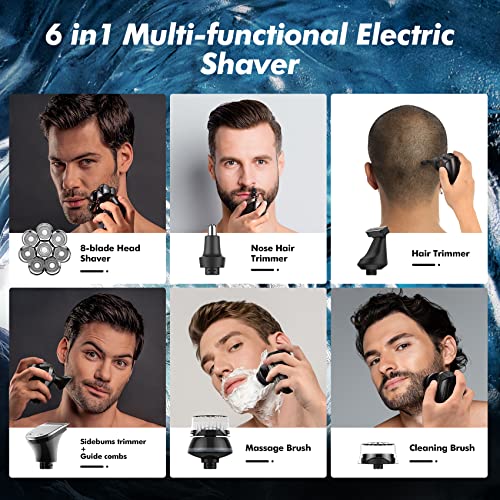 Bald Head Shaver, Upgrade 8D Floating Head Shaver For Bald Men,6-In-1 With Nose/Hair/Body Trimmer, Electric Razor Bald For Men Ipx7 Waterproof, Wet/Dry Mens Grooming Kit,Led Display, Usb Rechargeable #TOP1