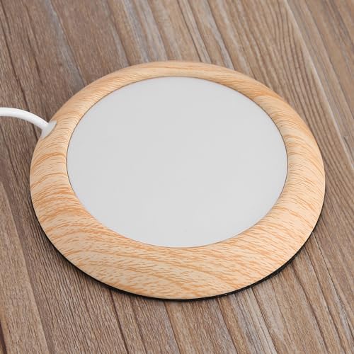 Cup Warmer Mat USB Wood Grain Cup Warmer Heating Beverage Mug Mat Office Tea Coffee Heater Pad (Light Walnut Grain)