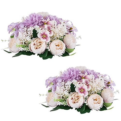 Inweder Fleur Artificielle pour Centres de Table de Mariage - 2 Pièces Fleurs Artificielles Violet Pivoine en Soie avec Base en Plastique Boules de Fleurs...
