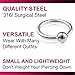 bodyjewellery 2pcs 18g Captive Bead Ring Steel Cartilage Hoop BCR Rook Black Nose Tragus Snake Bite Helix Conch Eyebrow Daith 10mm