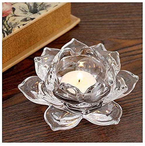 Onlyeasy Glass Lotus Flower Tea Light Wax Candles Holder Diya Diyas Decorative Candle Lamp 2pc-image-7