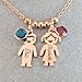 Handmade Family Jewelry Custom Couples Necklace with Baby Pet Names, Personalized Family Charms Engraved Kid Pendants, Birthstone Gift Idea For Christmas Thanksgiving Gatherings (Gold color)