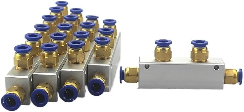 With 8mm Push In Couplers 20x25mm 1/4" 2-12 Way sAluminium Alloy Distributor Manifold Splitter Block Pneumatic Air Fitting CEGQOXSH(10 Ways 12 Ports)