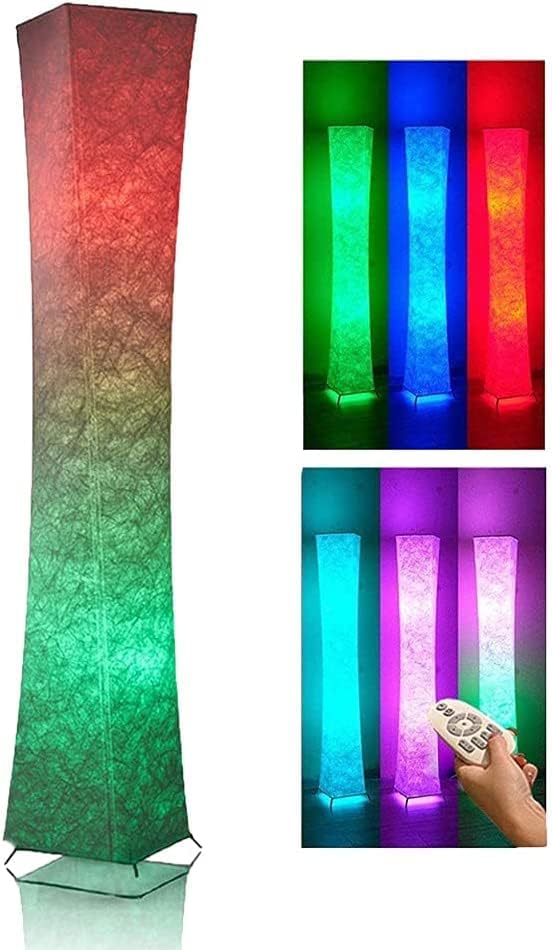 Soft Light Floor Lamp, 52" LEONC Twist Tower Morden Slim RGB Color Changing LED Tyvek Fabric Shade Dimmable Remote Control & 2 smart LED bulbs For Livingroom(26x26x132cm) [Energy Class A+++]