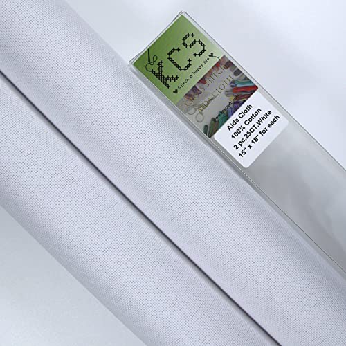 KCS 2 pc of 15" x 18" Counted Cross Stitch Cotton Aida Cloth Needlework Fabric (White, 25CT)