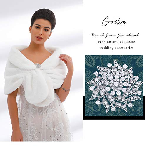 Gortin Bride Wedding Faux Fur Shawl And Wraps Bridal Sleeveless Fur Stoles With Brooch For Brides And Bridesmaids #TOP5