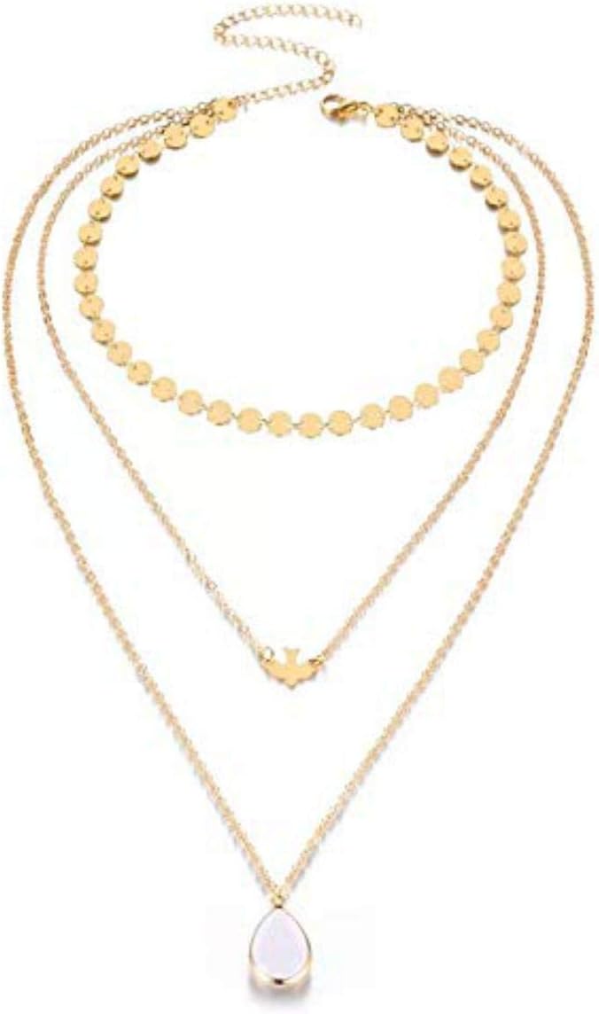 dc jewelsPrincess Style Multi-Layered Gold Plated Opal Stone Fashion Necklace Chain for Women & Girls Opal Gold-Plated Plated Copper Layered