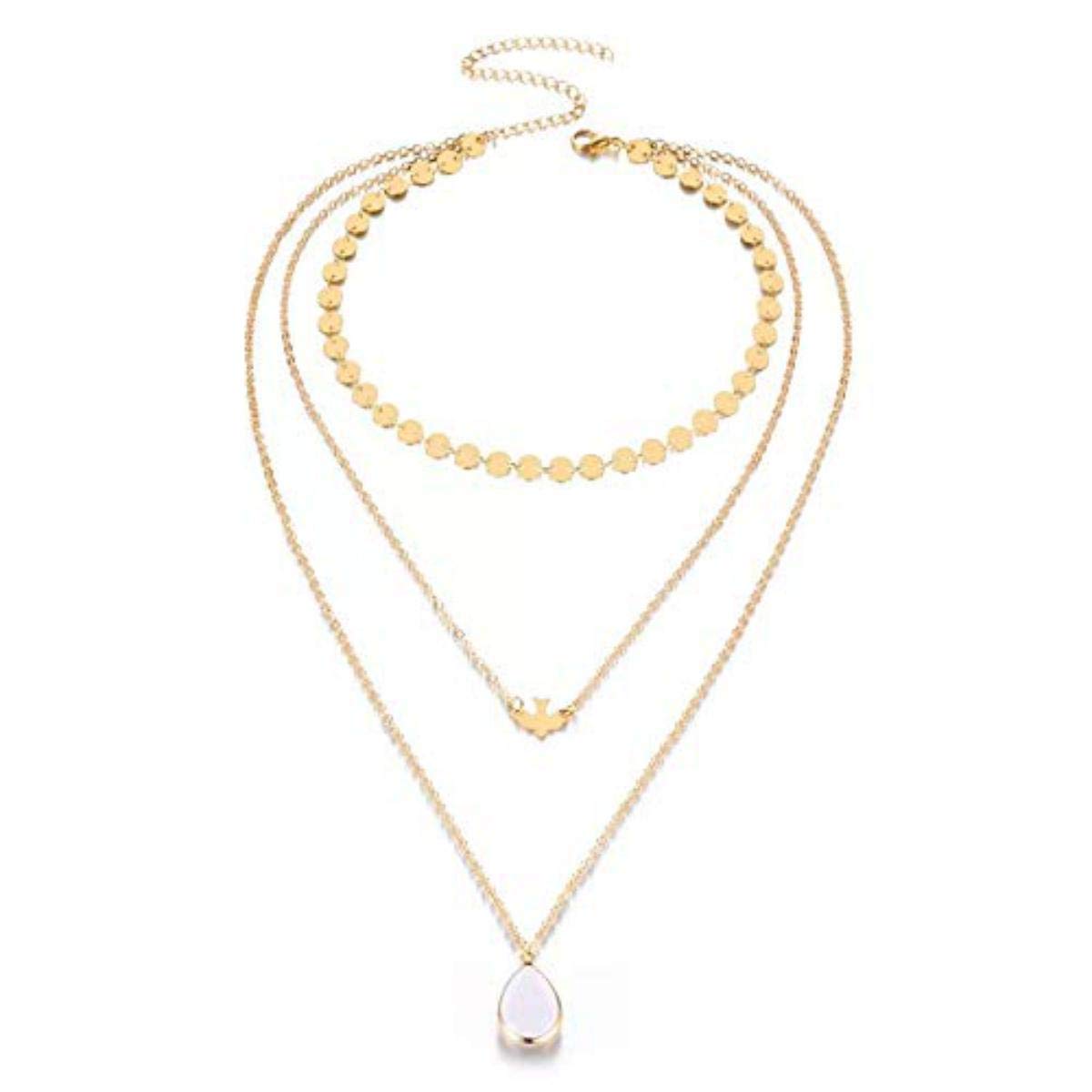 dc jewelsPrincess Style Multi-Layered Gold Plated Opal Stone Fashion Necklace Chain for Women & Girls Opal Gold-Plated Plated Copper Layered