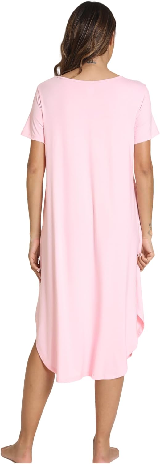 GYS Bamboo Viscose Nightgowns for Women Short Sleeve V Neck Night Shirts with Pockets - Image 2