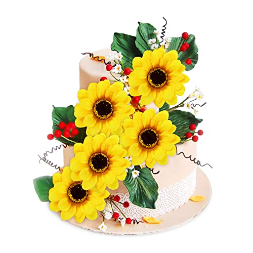 Ercadio 10Pcs Artificial Sunflower Cake Decorations 3D Sunflower Cake Toppers Artificial Sunflowers Cake Picks For Birthday Summer Sunflower Wedding Party Decorations Baby Shower Supplies #TOP21
