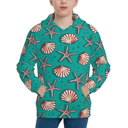 Starfish and Shell Kid Hoodies Boys Sweatshirts Girls Pullover with Pocket