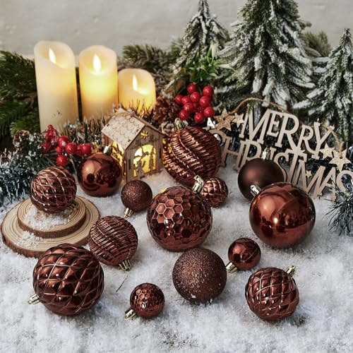 Christmas Balls Ornaments -36pcs Shatterproof Christmas Tree Decorations with Hanging Loop for Xmas Tree Wedding Holiday Party Home Decor,6 Styles in 3 Sizes(Brown) - image 4