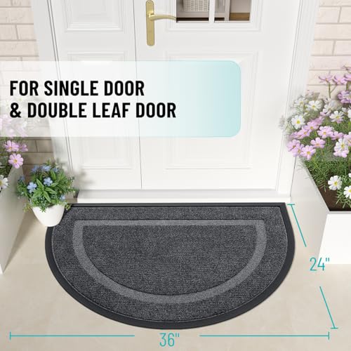 Image of OLANLY Half Circle Door Mat Indoor Outdoor Entrance Welcome, Waterproof All-Season, All-Weather Doormat, Sturdy Natural Rubber, Low Profile, Easy Clean Patio Porch Entryway Mat, 35x23, Grey