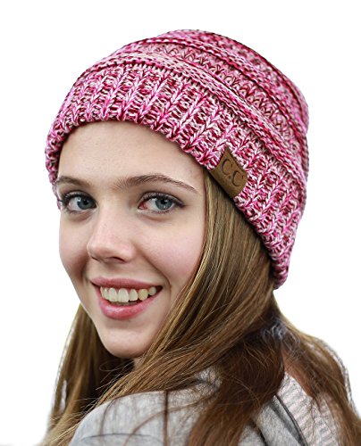NYFASHION101 Unisex Multicolor Warm Cable Knit Thick Slouch Beanie Cap, 3 Tone Pink