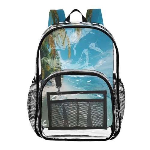 Beautiful Tropical Beach Clear Backpack - Stadium Approved Large 15.7-inch Waterproof Transparent Bag for Sports, Concerts, Work, Travel#396