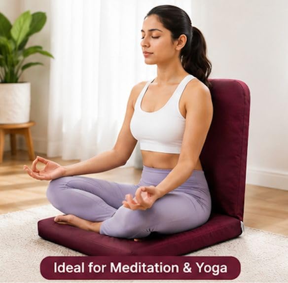 Image of Kawachi Right Angle Back Support Portable Relaxing Folding Yoga Meditation Floor Chair Easy to Carry (I114-V-Maroon)
