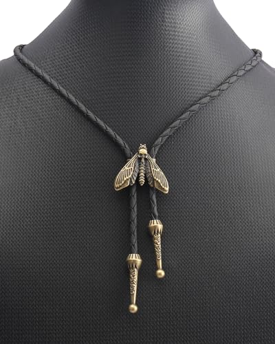 Image of Jeilwiy Bolo Tie for Men Western Cowboy Tie Necklace Gold Bolo Tie Leather Necktie Halloween Tie Accessories for Women