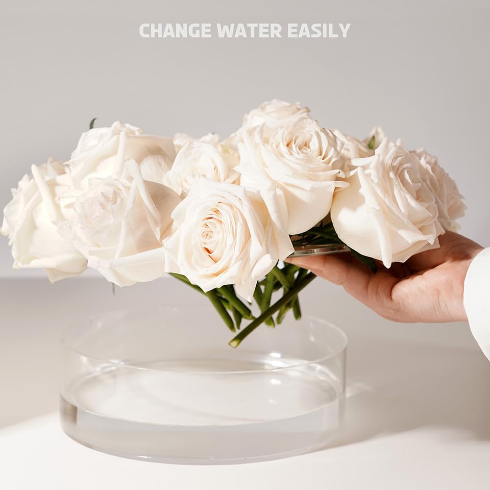 2PACK Large Clear Acrylic Flower Vases with 21 Holes, 8” Round Short Centerpiece Vase for Table Decor Wedding Birthday Home DecorationAcrylic Vase with Holes