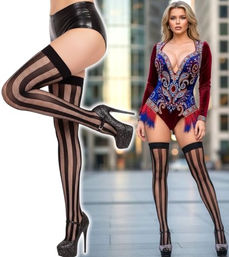 Image of ToBeInStyle Women's Novelty Vertical Spiral Striped Thigh High Stockings