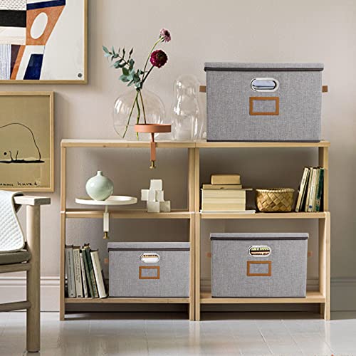 Outbros 6-Pack Large Collapsible Storage Bins With Lids, Foldable Fabric Storage Boxes Organizer Containers Baskets Cube With Label Window, For Home Bedroom Office, 13*9*7.9In Gray #TOP2