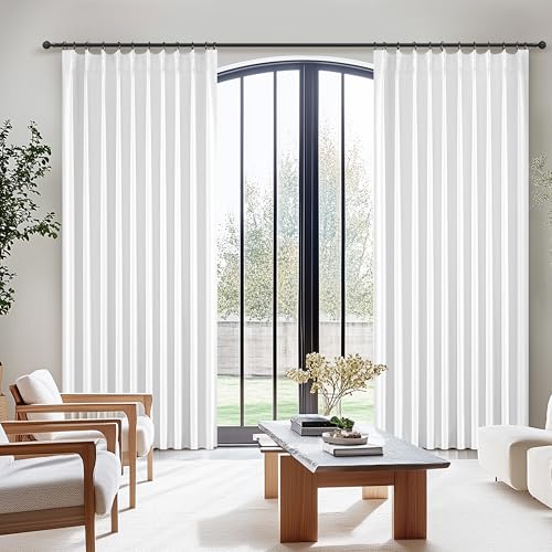 Pinch Pleated Bright White Blackout Curtains 105 Inches Long for Bedroom 2 Panels Set, Modern Linen Blend Heavy Thermal Decor Curtain Room Darkening Privacy Office /Kids Room Window Drapes 40"Wx105"L - Image 6