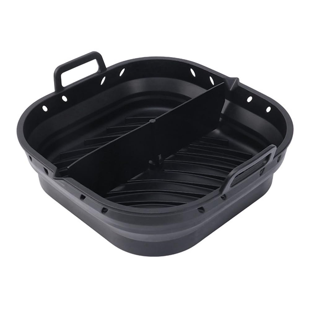 CTRLZS Air Fryer Silicone Plate Baking Mold Tray Square Reusable Air Fryer Cooking Accessories Foldable 8.5in Airfryer Baking Tool, Black