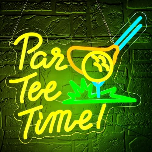 Par Tee Time Neon Sign for Wall Decor Golf Neon Light for Man Cave Dimmable LED Light Up Sign for Golf Course Gym Club Bedroom Park Party Decor Birthday Gifts Art Size 13.7 * 12.4(WZCP046) Y