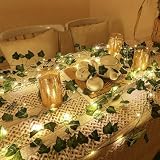 KASZOO Girlanda wisząca ze sztucznych liści, 2 m, z 20 diodami LED, łańcuchy świetlne, miedziane, do domu, kuchni, ogrodu, biura, na ślub, dekoracja ścienna, zielona