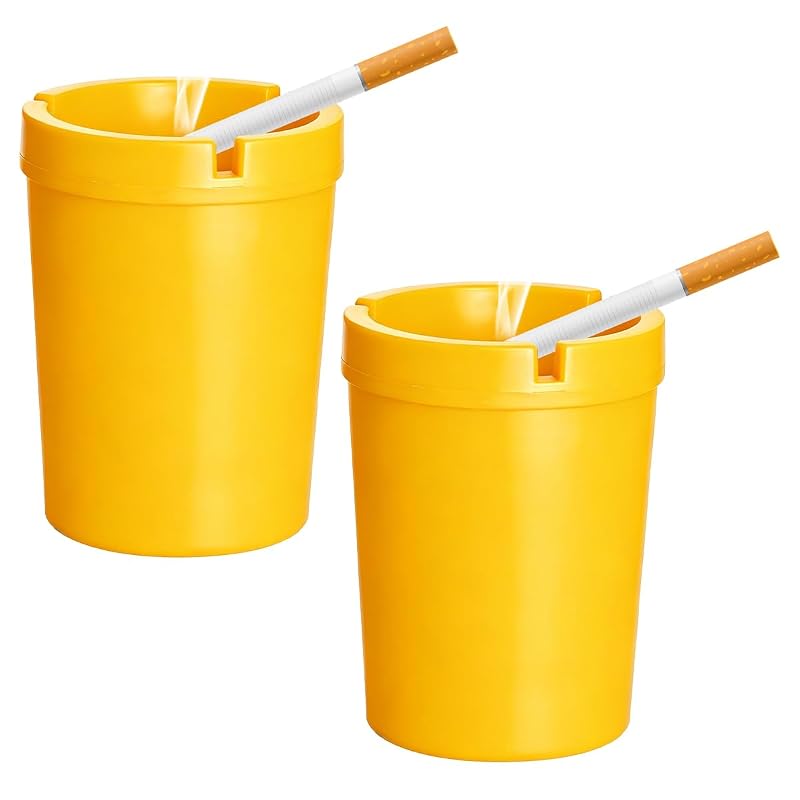 Ohleats Cinzeiro Automotivo com Tampa Removível, Copo para Cinzas e Mini Lixeira, Amarelo, Kit com 2 unidades