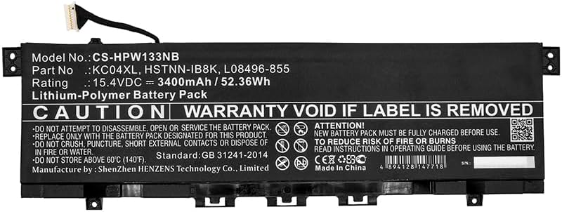 Replacement Battery for H'P HSTNN-IB8K,KC04XL,L08496-855,L08544-1C1,TPN-W133,TPN-W136,PN:HSTNN-IB8K,KC04XL,L08496-855,L08544-1C1,TPN-W133,TPN-W136,3400mAh