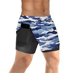 Mens 2 in 1 Running Short Camo Print Gym Athletic Sport Shorts for Men with Liner Phone Pockets