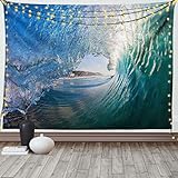 Ambesonne Wave Tapestry, Inside Hollow Crashing Morning Waves Water Details Energetic Summer Surf...