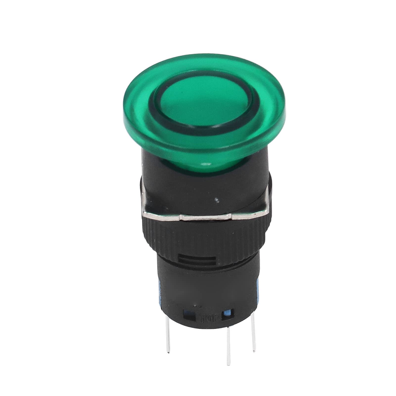 Aramox Interruptor de Botón de 16 Mm Interruptor de Botón de Bloqueo Automático con Luz Verde Contacto Plateado 1NO 1NC AC220V para Máquinas Herramientas Equipos Textiles Control Industrial Ligero