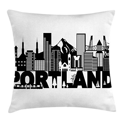 Lunarable Portland Landmark Throw Pillow Cover 18" x 18