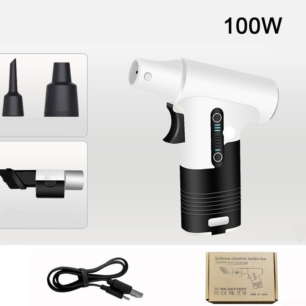 Soffiatore elettrico, compatto e portatile, ventilatore turbo ad alta potenza, velocità regolabile, kit di pulizia per PC (100000 giri/min, bianco)