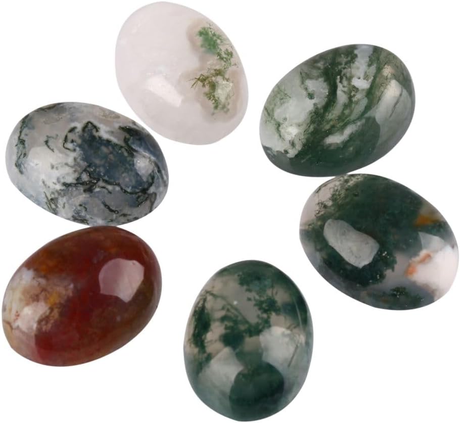 16pcs Adabele Natural Moss Agate Flatback Oval Gemstone Cabochon Loose Dome Cabs Stone 16mm x 12mm (0.63" x 0.42") for Jewelry Making GCN-A2
