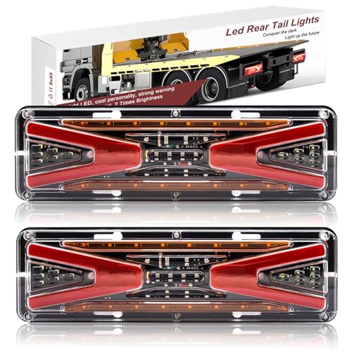 NWpangu Luces Traseras LED para Camiones, 24V Luces Traseras Universales Luces de Marcha Atrás de Freno de Señal de Giro para Camionetas, Remolques, Tractores, 2PCS