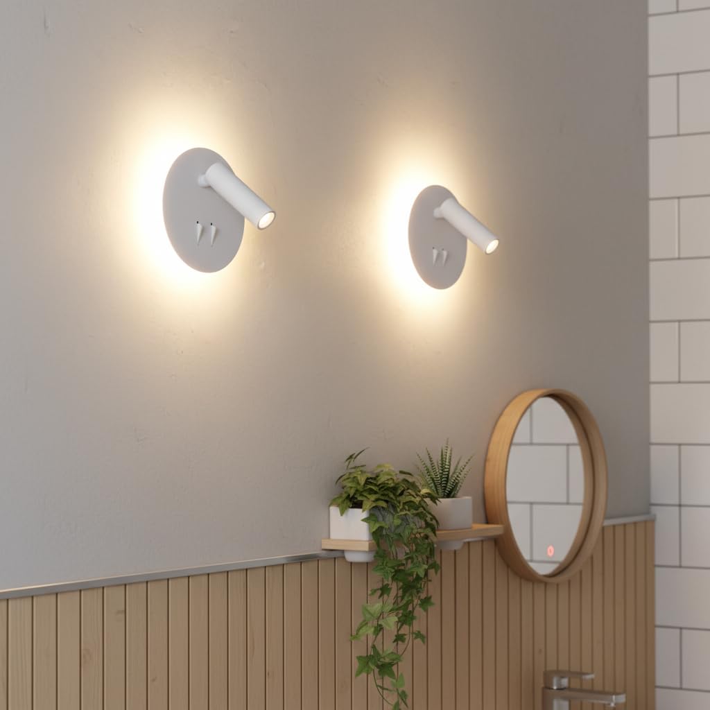Barcelona LED Applique da Parete - Faretto Orientabile 3W + Illuminazione Perimetrale 6W, Luce Bianco Caldo, Design Moderno in Alluminio,Applique da Interno per Soggiorno, Camera da Letto, Bagno
